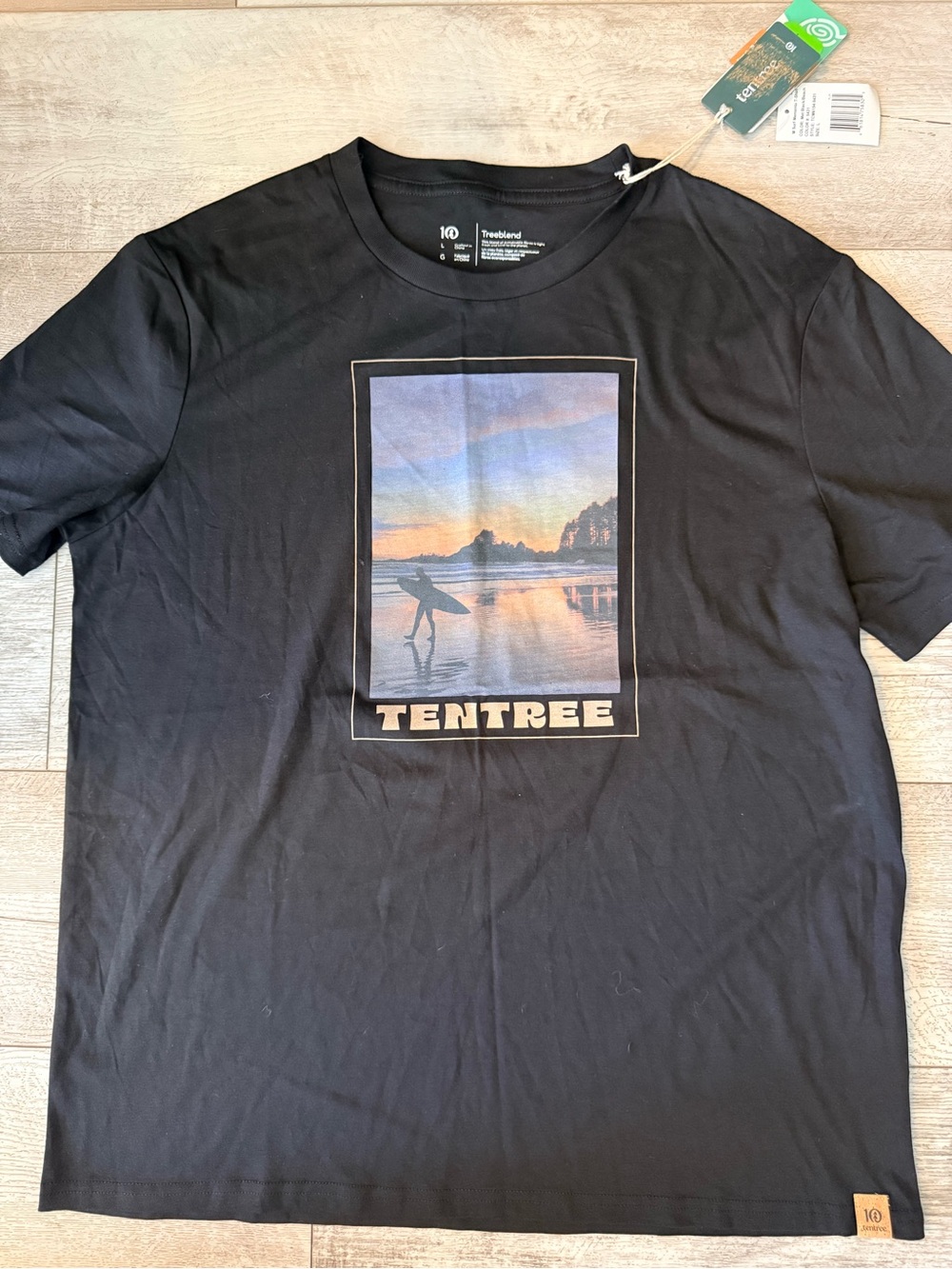 Tentree Surf Memento Graphic T-Shirt Men’s Large Black Beach Surfer NWT